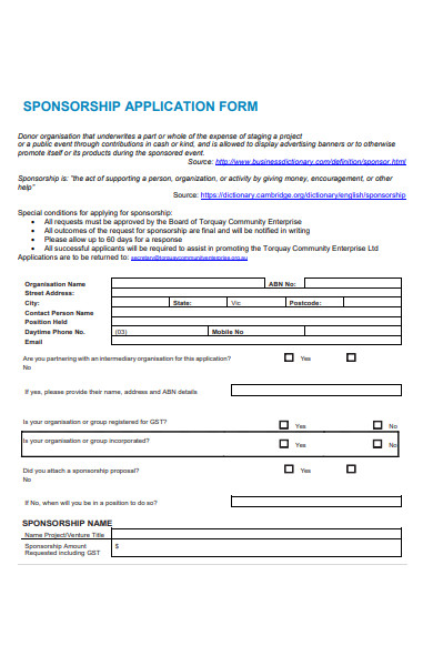 FREE 40+ Sponsorship Application Forms in PDF | MS Word