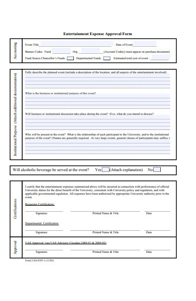 entertainment expense approval form