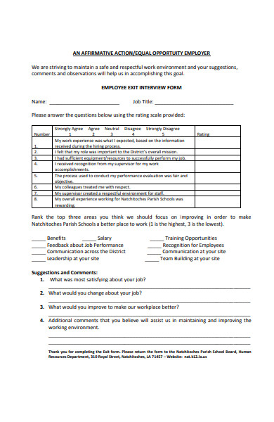 equal opportunity exit interview form