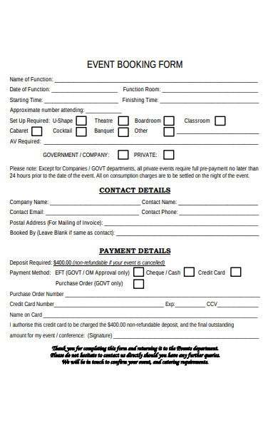 event booking form template