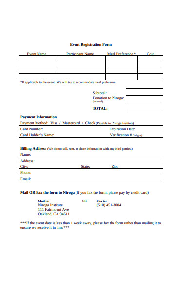 event payment registration form
