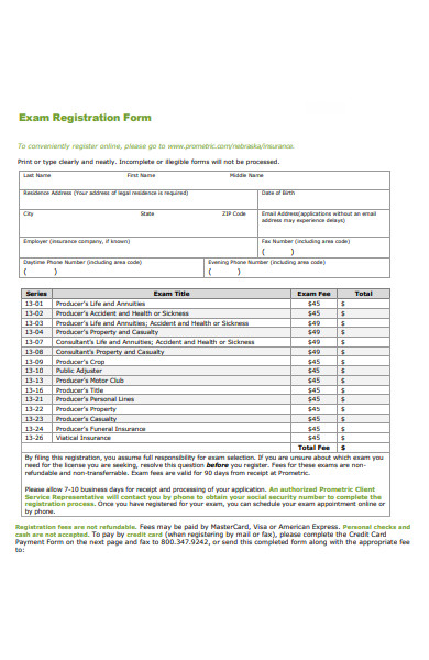 exam registration form