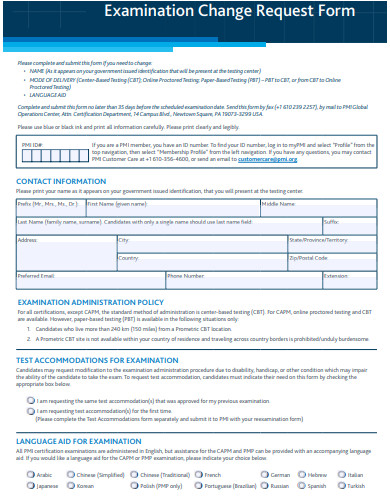 examination change request form