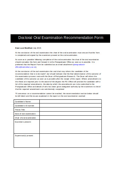examination recommendation form