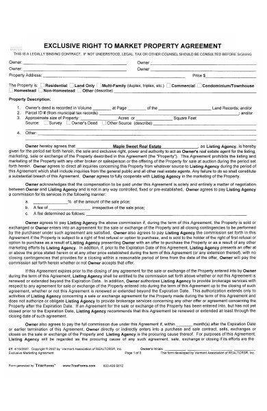 exclusive property agreement form