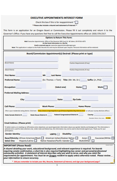 executive appointment interest form