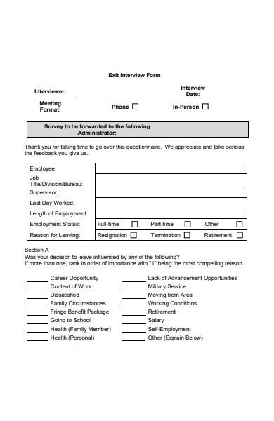 exit interview administration form