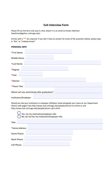 exit interview personal info form