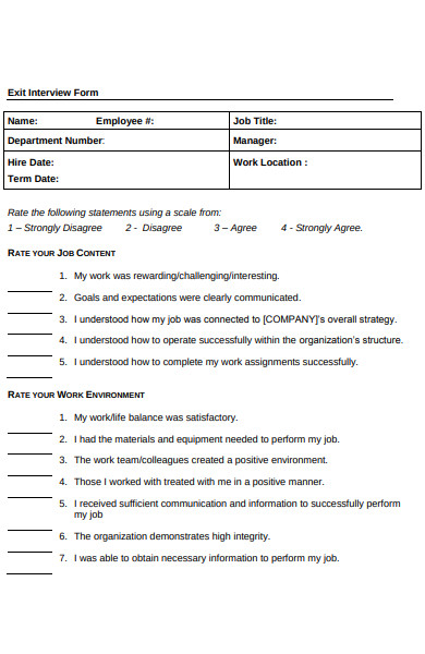 exit interview scale form