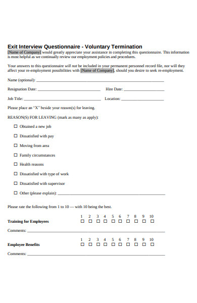 exit interview voluntary termination form