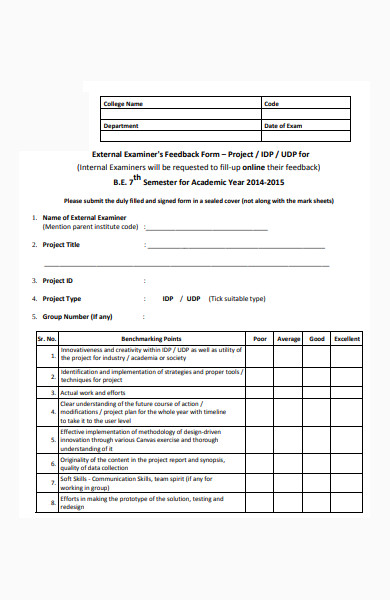 external examiners feedback form