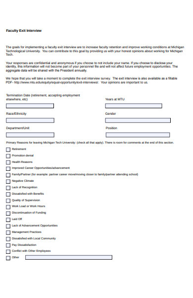 faculty exit interview form
