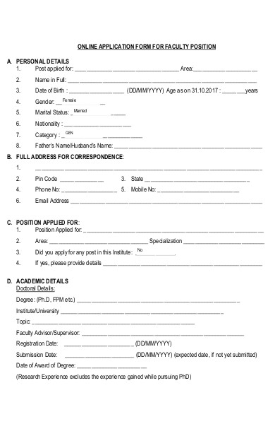 faculty position application form