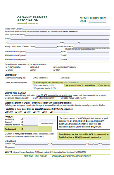 farmers association membership form