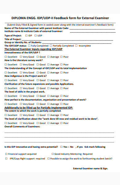 feedback form for external examiner