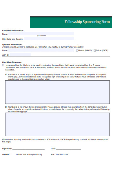 fellowship sponsorship form