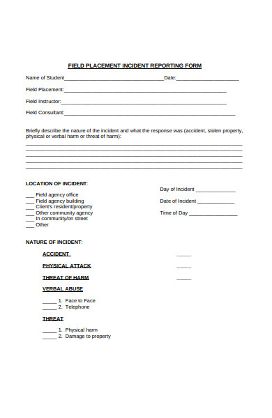 field placement incident report form