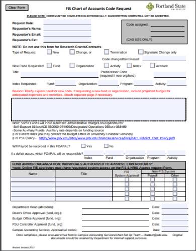 financial account code request form