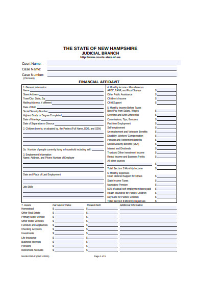 financial affidavit form template