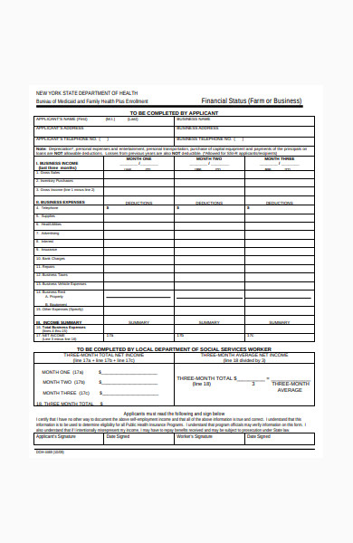 financial business status form