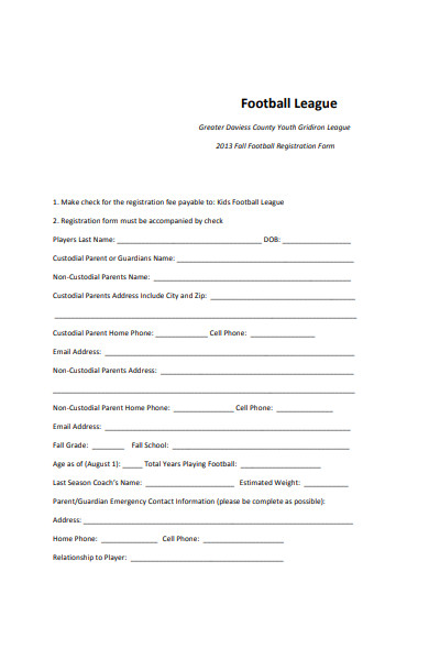 football league registration form
