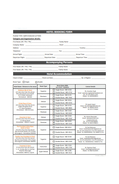 formal hotel booking form