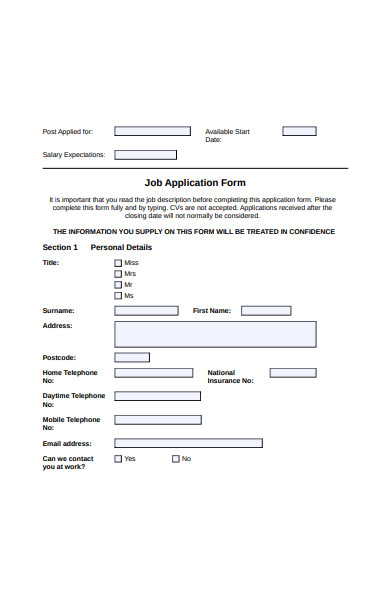 formal job application form in pdf