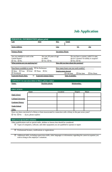 formal job application form