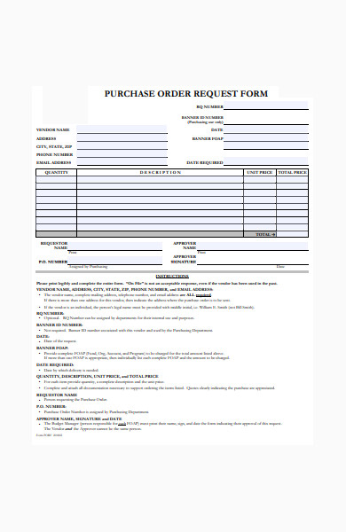 formal purchase order request form