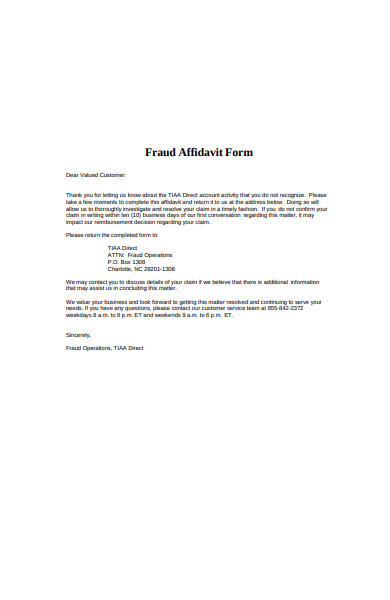 fraud affidavit form