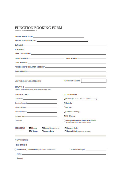 function booking form