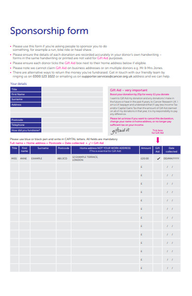 fundraising sponsorship form