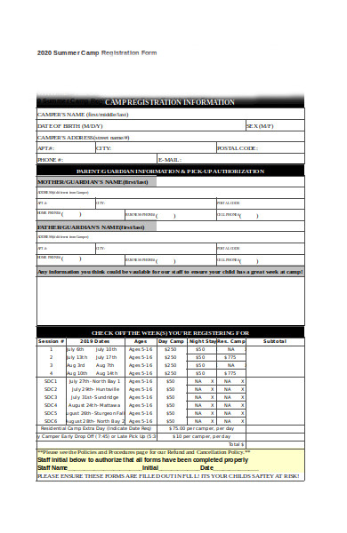 general camp registration form