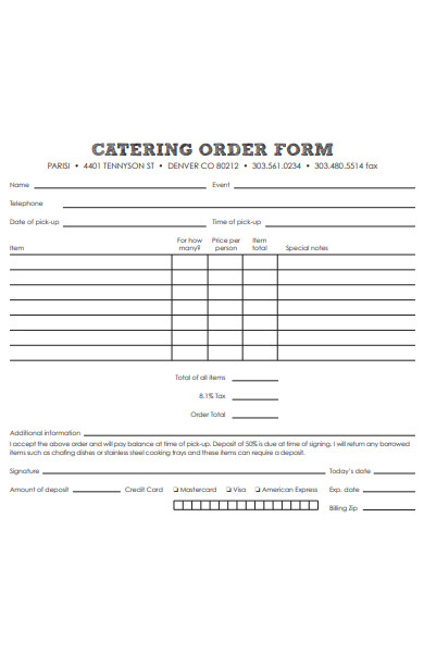 general catering order form