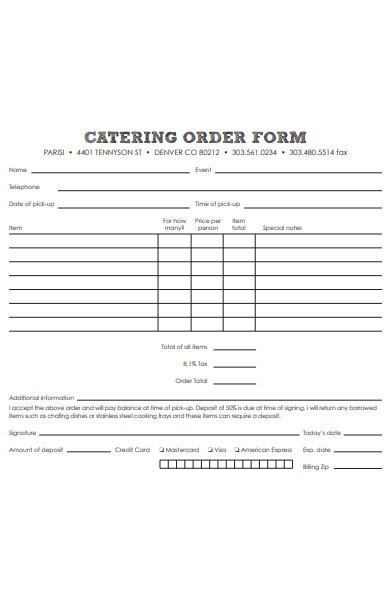 FREE 30+ Catering Order Forms in PDF | MS Word | Excel