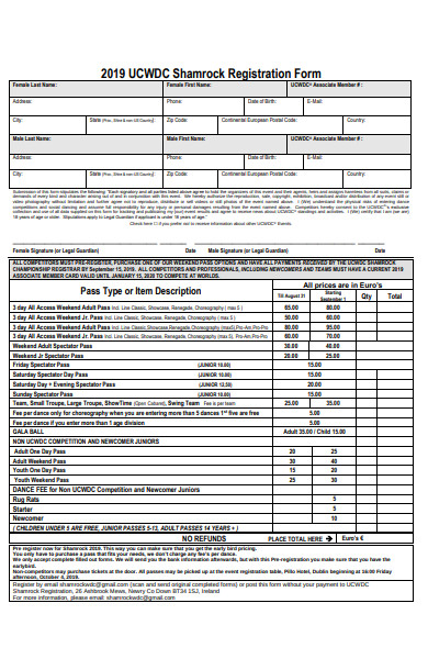 general dance registration form