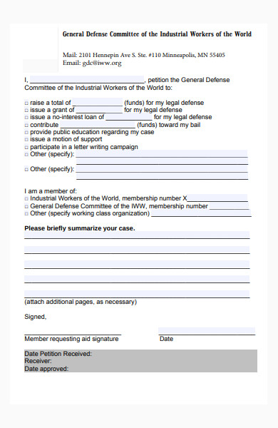 general defence committee petition form