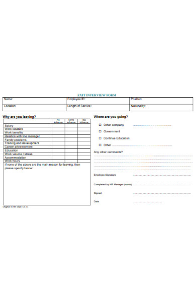 general exit interview form