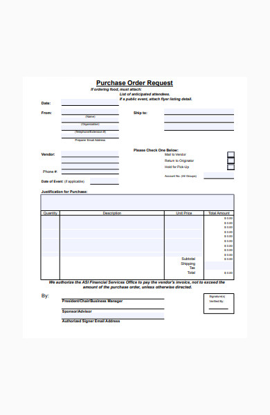 general purchase order request form