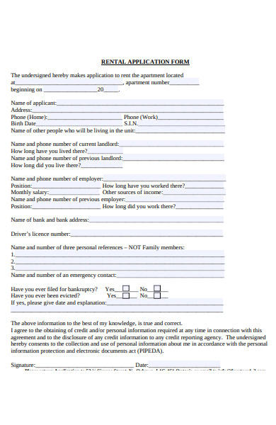 general rental application form template