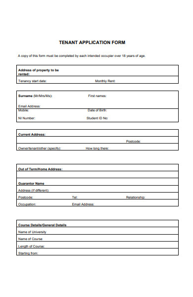 general tenant application form