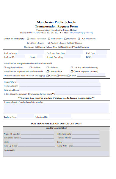 single passenger rate transportation request form