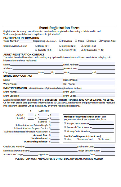 girl scout event registration form
