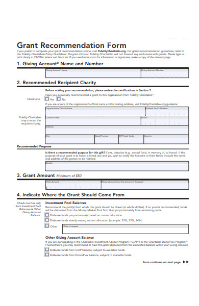 grant recommendation form