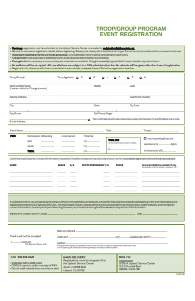 group program event registration form