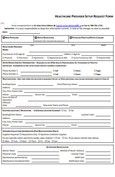 healthcare setup request form
