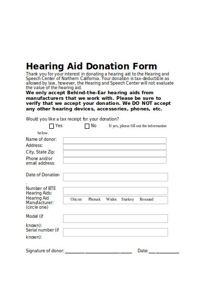 hearing aid donation form 