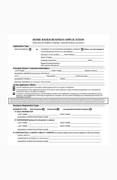 home based business application form