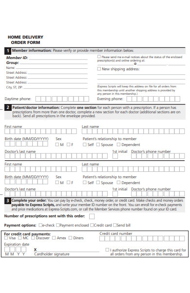 home delivery order form