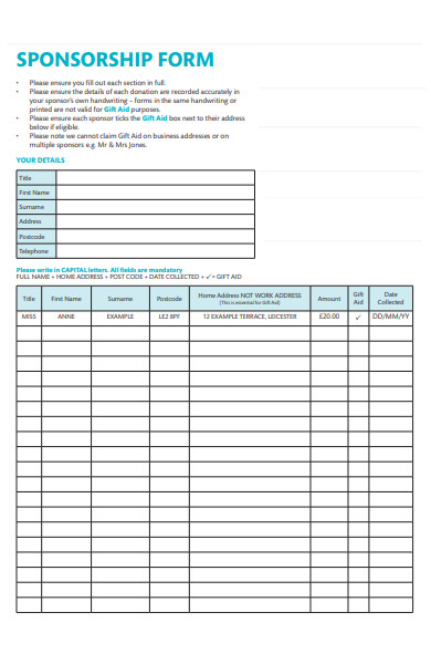 hope sponsorship form